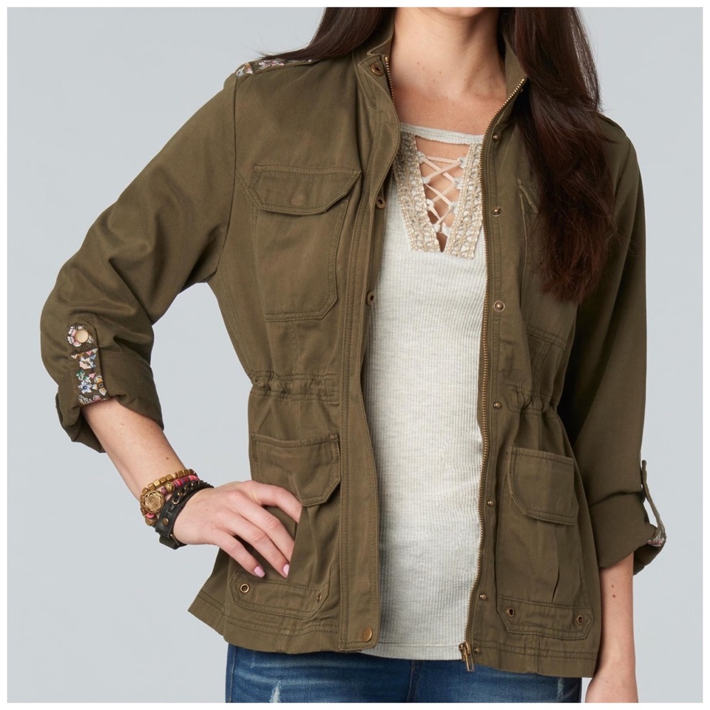 Democracy olive green embroidery utility jacket xs